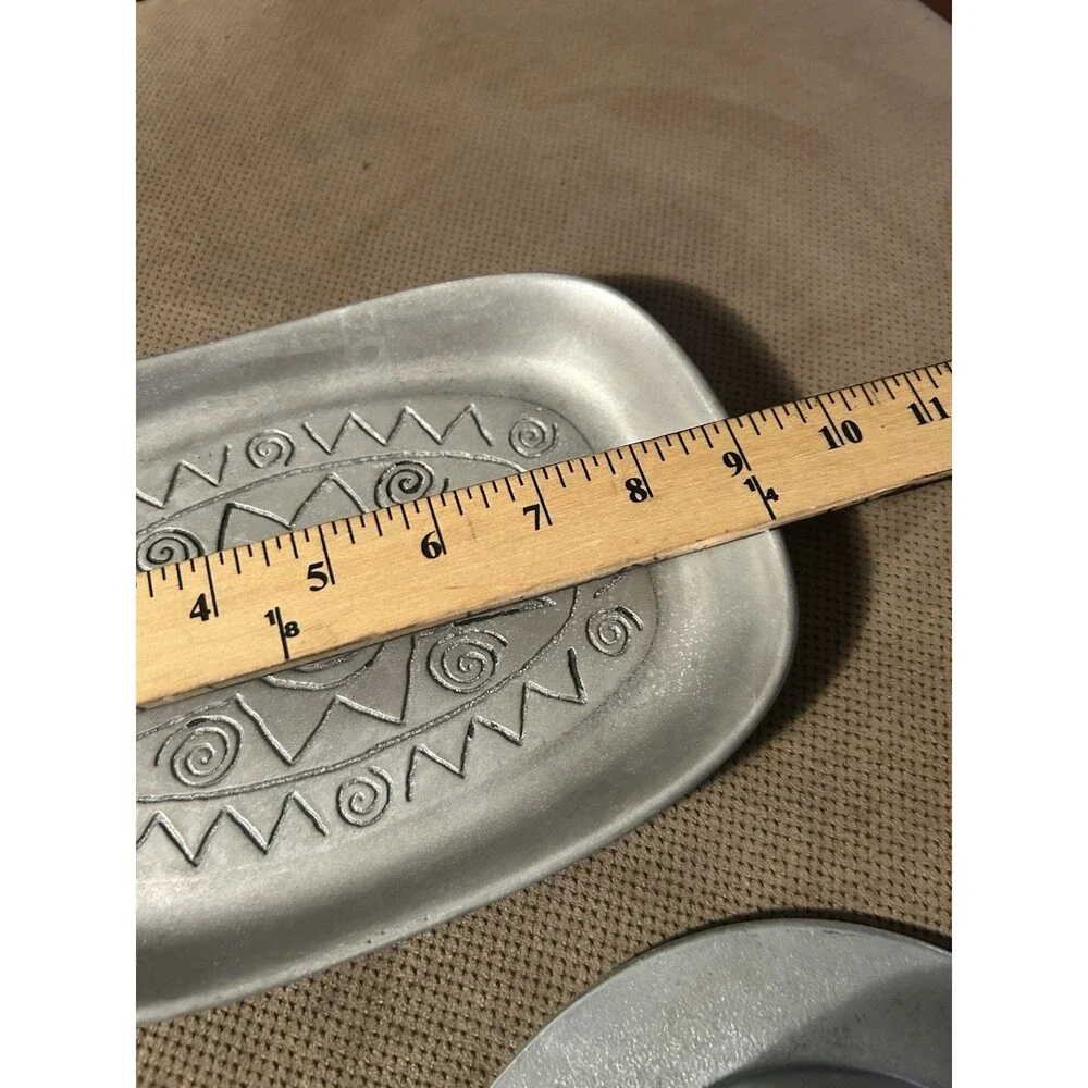 RWP Wilton Plate + Bowl 2 Pewter Serving Plates Reggae Pattern African Motif